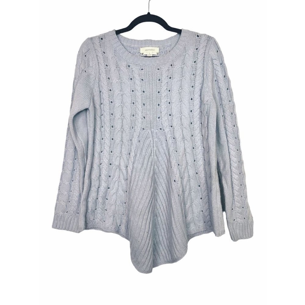 One The Land Lace Up Cable Knit Crewneck Sweater Blue Size S Style# 17A176